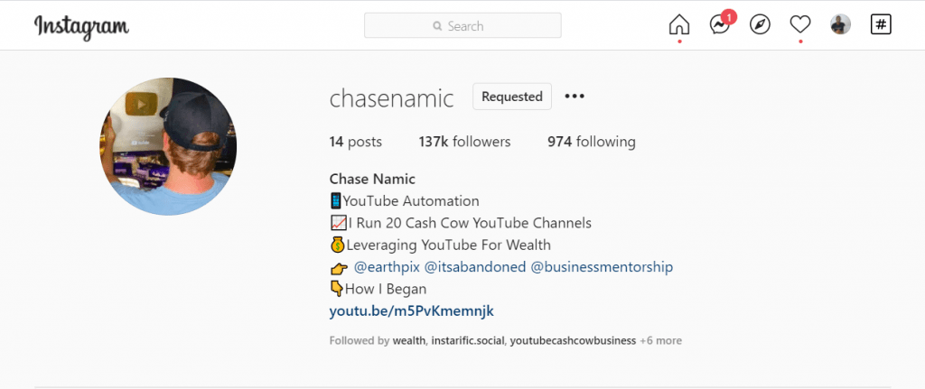 Chase Namic Instagram Page