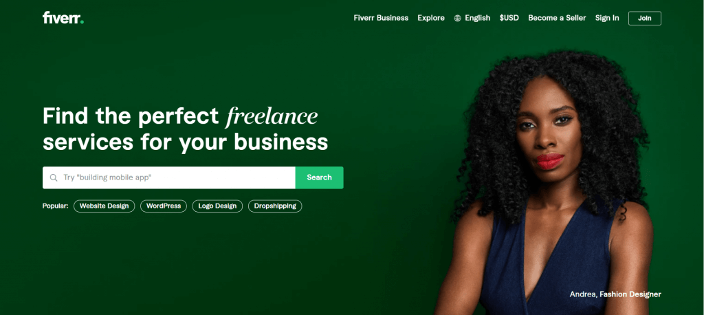 Fiverr Home Page Interface 