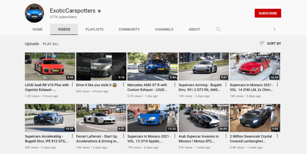 Exotic Carspotters Faceless YouTube Channel
