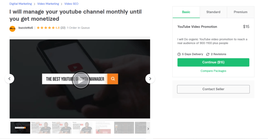 Youtube channel manager on Fiverr