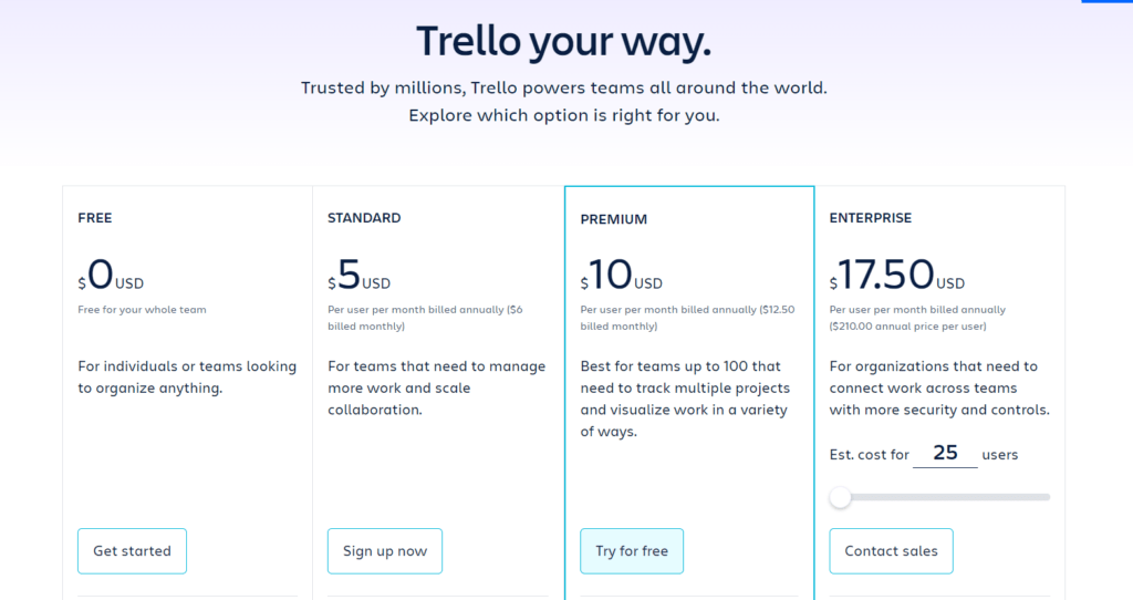 trello price plan